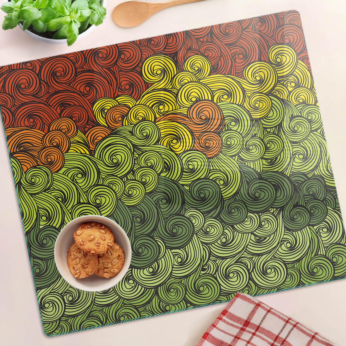 GLASPLATTE 60x52 cm Bunte Wellen - Hellgrau/Braun, Glas (60/0.4/52cm) - TULUP