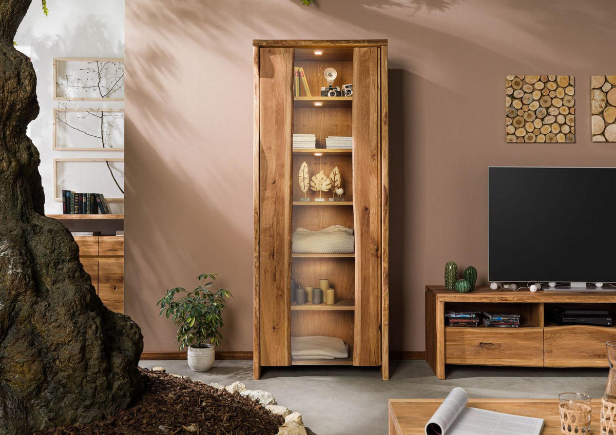 VITRINE Wildeiche 81x45x204 natur geölt PURE OAK #107 - Braun, Holz (81/204/45cm) - Massivmoebel24