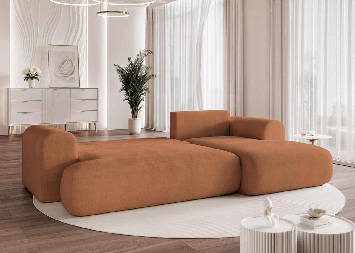 ECKSOFA BLOOM mit Schlaffunktion und Bettkasten Orange - Orange, Holzwerkstoff/Kunststoff (263/150cm) - Idohome