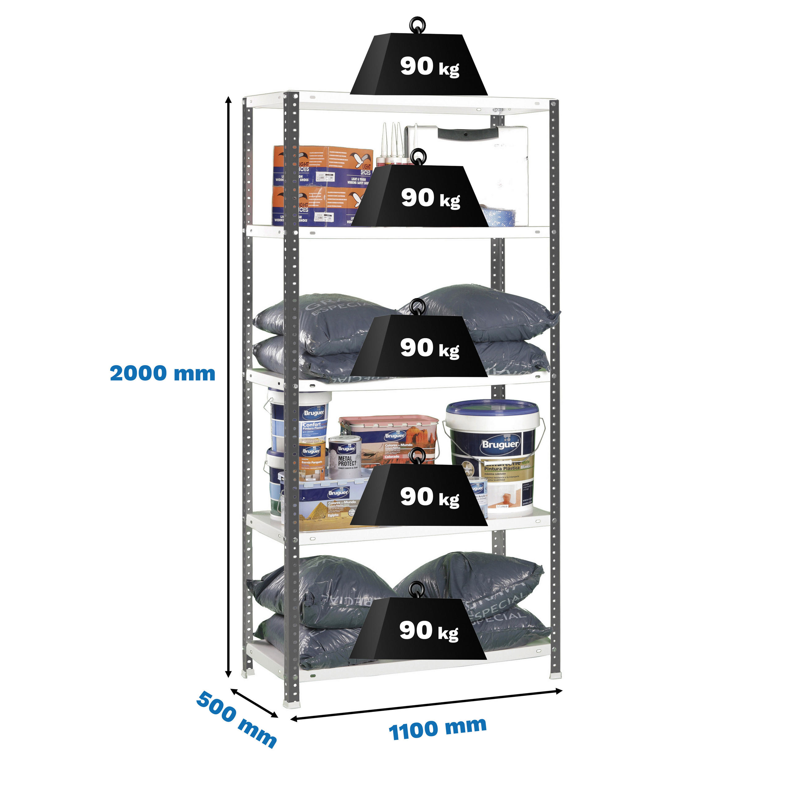 SCHRAUBREGAL PANDA TALL | HxBxT 200x110x50cm | 5 Fachböden | Fachlast 90kg | Anthrazit-Weiß - Anthrazit, Metall (110/200/50cm) - PROREGAL