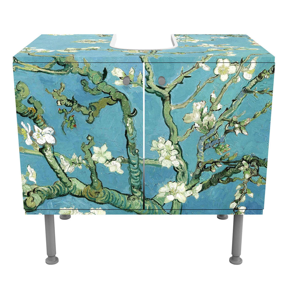 WASCHBECKENUNTERSCHRANK Vincent van Gogh - Mandelblüte 60/55/35 cm - Blau, Holzwerkstoff (60/55cm) - Bilderwelten