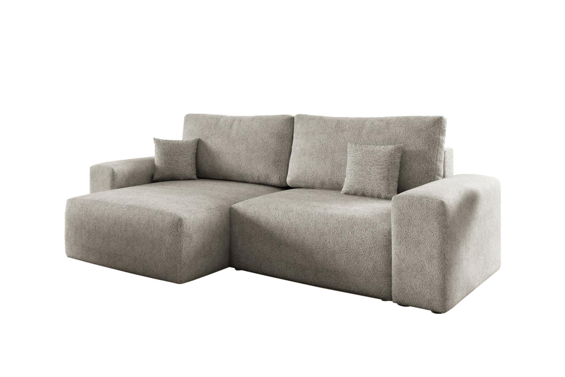 ECKSOFA MILKY 255/148 in Bouclé Grau-Beige links - Graubraun, Holz/Holzwerkstoff (255/148cm) - Deine Möbel 24