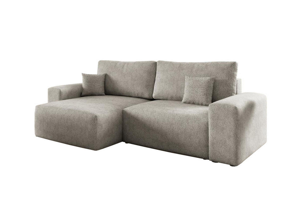 ECKSOFA MILKY 255/148 in Bouclé Grau-Beige links - Graubraun, Holz/Holzwerkstoff (255/148cm) - Deine Möbel 24