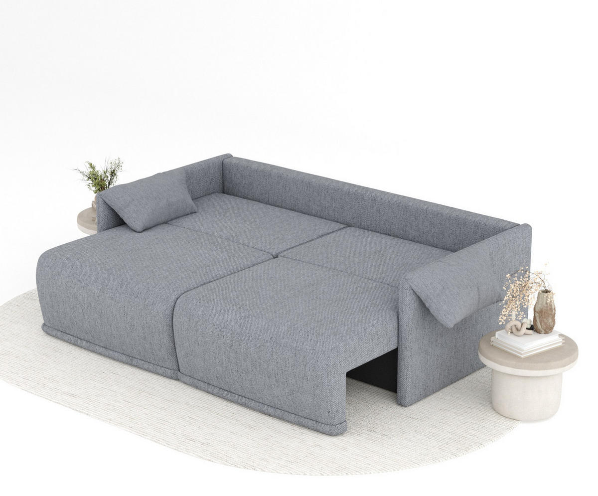 SCHLAFSOFA MIT ECKSOFA-FUNKTION Nappa Grau Webstoff - Schwarz/Grau, Holz/Holzwerkstoff (215/100/112cm) - Maison de Reve
