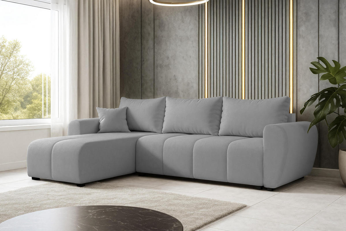 ECKSOFA L Form Malatya Hellgrau 246/145/82 cm stilvolle mit Schlaffunktion L - Hellgrau/Schwarz, Kunststoff/Textil (145/246cm) - AX Living