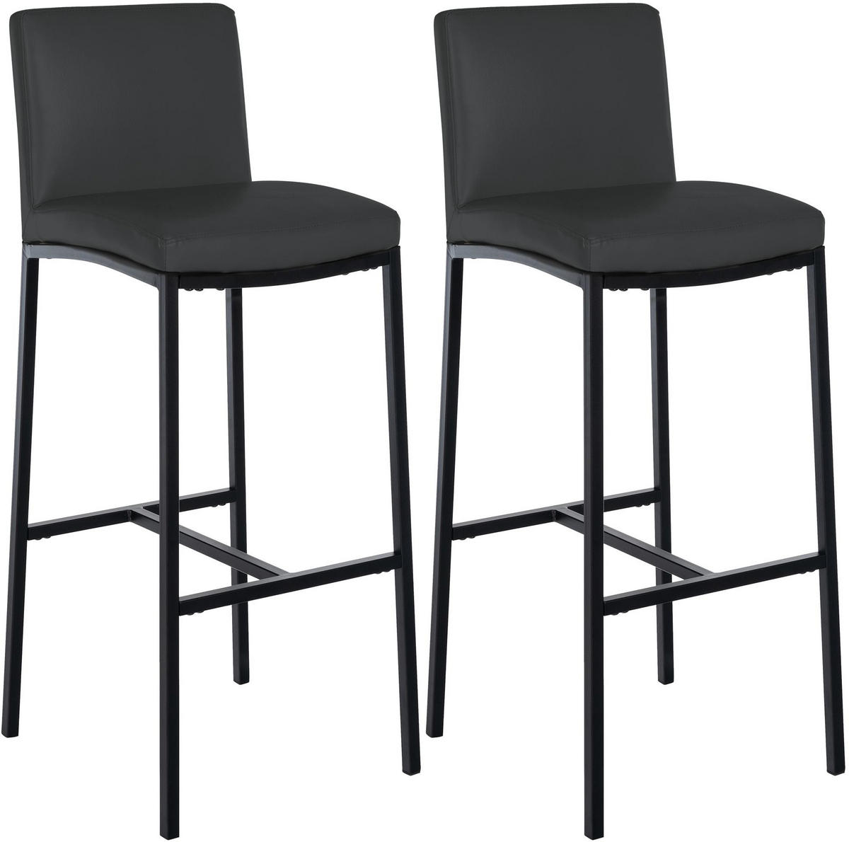 BARHOCKER 2er Set Lederlook Dunkelgrau - Dunkelgrau/Schwarz, Textil/Metall (43/110/49cm) - CLP