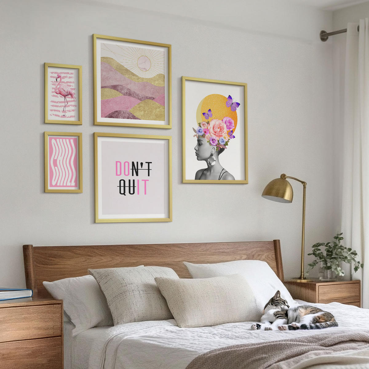 BILDER SET 5er Set - 50x50 cm & 20x30 cm & 40x60 cm Goldrahmen - Stilvolle Tierporträts - Goldfarben, Kunststoff (40/60cm) - TULUP