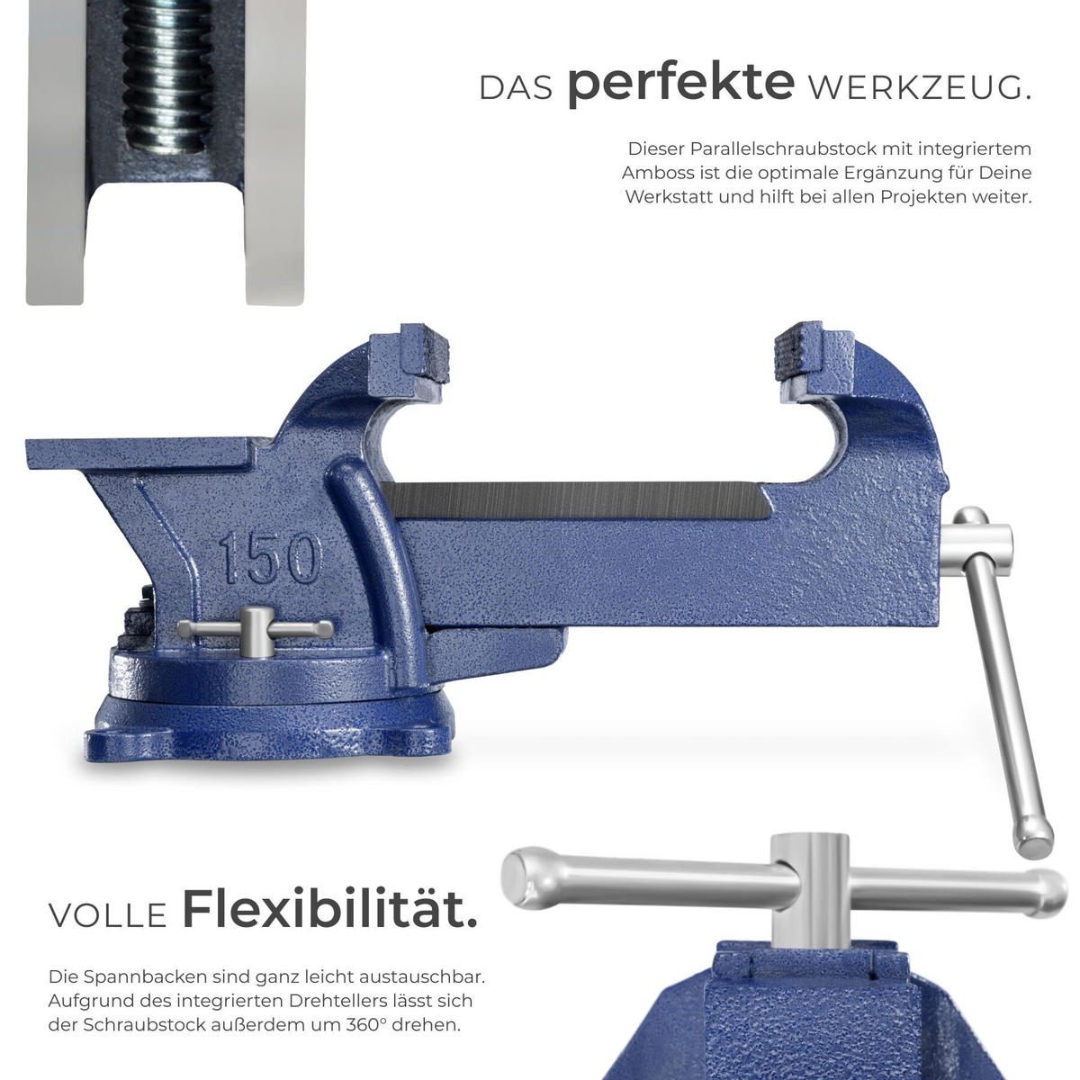 SCHRAUBSTOCK , 3 Anschraublöcher, blau - Blau, Metall (33/15/17cm) - tectake