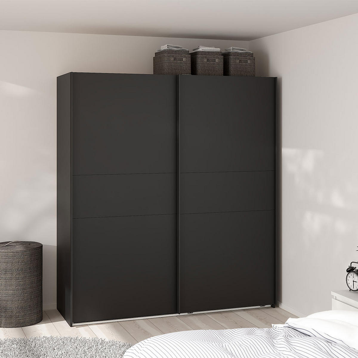 SCHIEBETÜRENSCHRANK, Como, Schwarz, Holzwerkstoff, 179 x 67 x 201 cm - Schwarz, Holzwerkstoff (179/201/67cm) - ebuy24