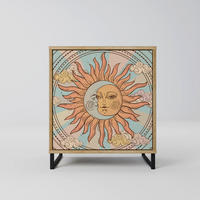 SIDEBOARD MYSTICAL STRUCTURE, Eichefarben, 57,5x42x67,5 cm, Schwarze Metall-Rahmenfüße - Eichefarben/Multicolor, Holzwerkstoff/Metall (57.5/67.5/42cm) - SpaceRebels