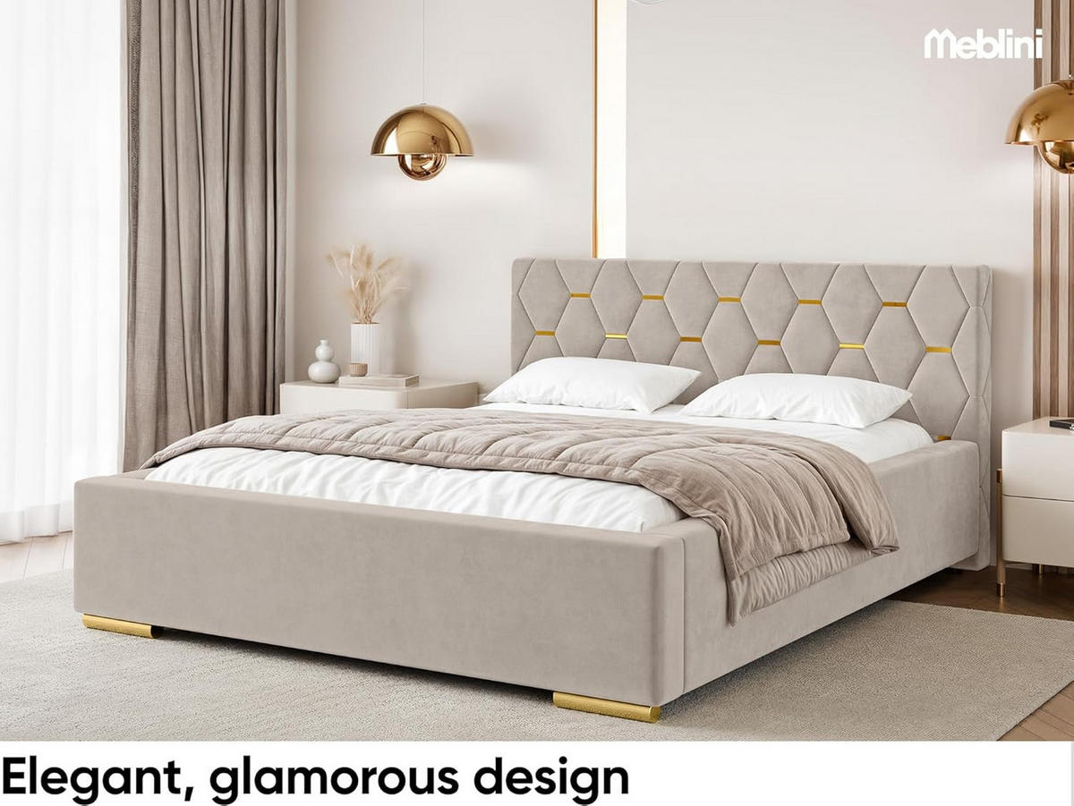 BETT VERSAL - Beige/Goldfarben, Holzwerkstoff (160/200cm) - Meblini