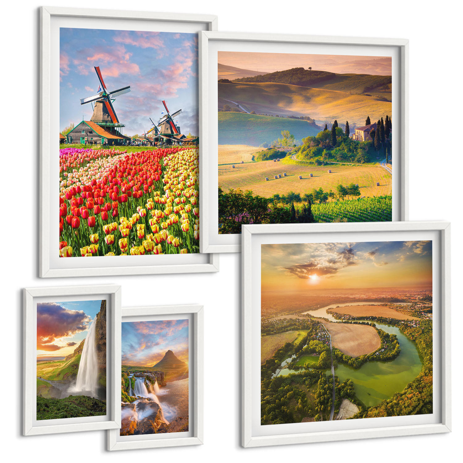 BILDER SET 5er Set - 50x50 cm & 20x30 cm & 40x60 cm Weißer Rahmen - Whisky, Wein, Champagner, Kaffee, Alkohol - Weiß, Kunststoff (40/60cm) - TULUP