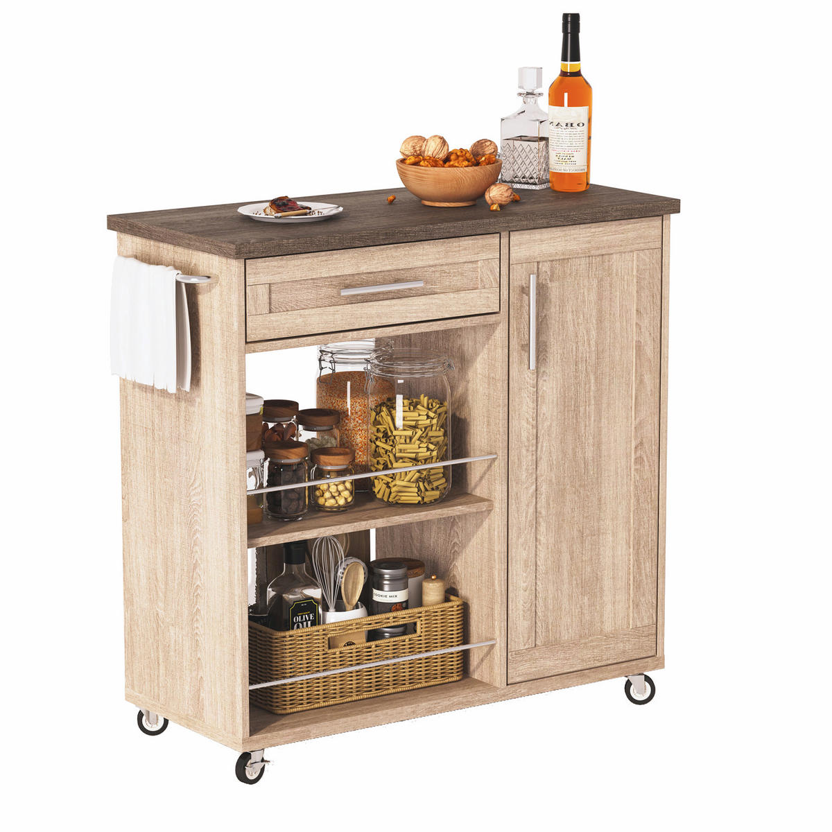 KÜCHENWAGEN mit Schublade 90 x 62 x 90 cm MDF Natural - Naturfarben, Holz (40/89.5/96cm) - Beauniv