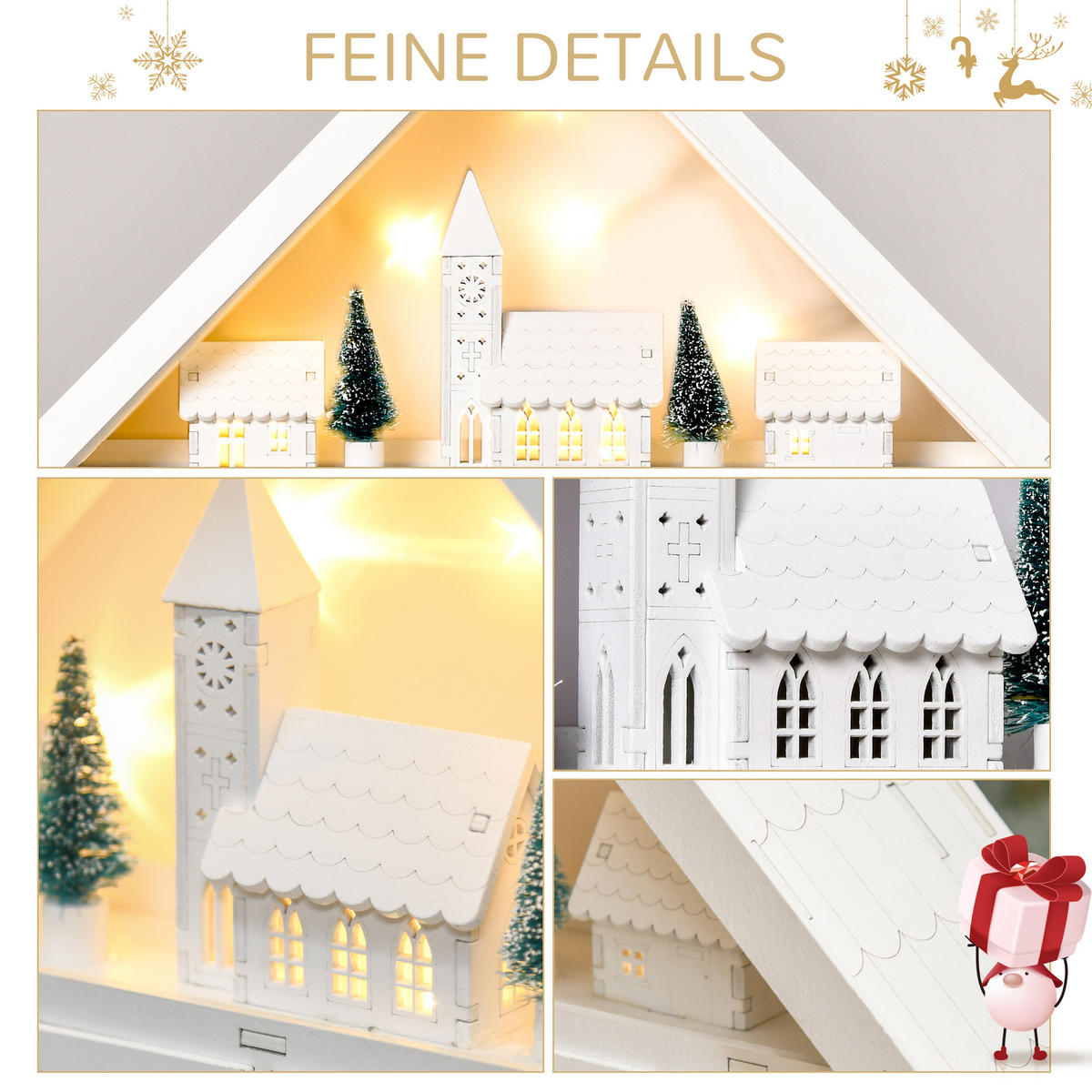 ADVENTSKALENDER zum Befüllen, mit LED-Lichtern, 2-in-1-Design - Weiß, Holz (9/42/39cm) - HOMCOM