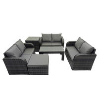 GARTENSOFA SET mit rechteckigem COUCHTISCH Polyrattan 7-Sitzer Dunkelgrau - Dunkelgrau/Grau, Glas/Kunststoff - Fimous