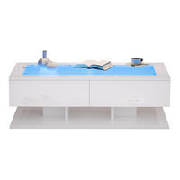 COUCHTISCH aus Spanplatte und gehärtetem Glas 100x50x35 cm Weiß mit 2 Schubladen und LED-Beleuchtung - Weiß, Holzwerkstoff (100/50/35cm) - IVMEU