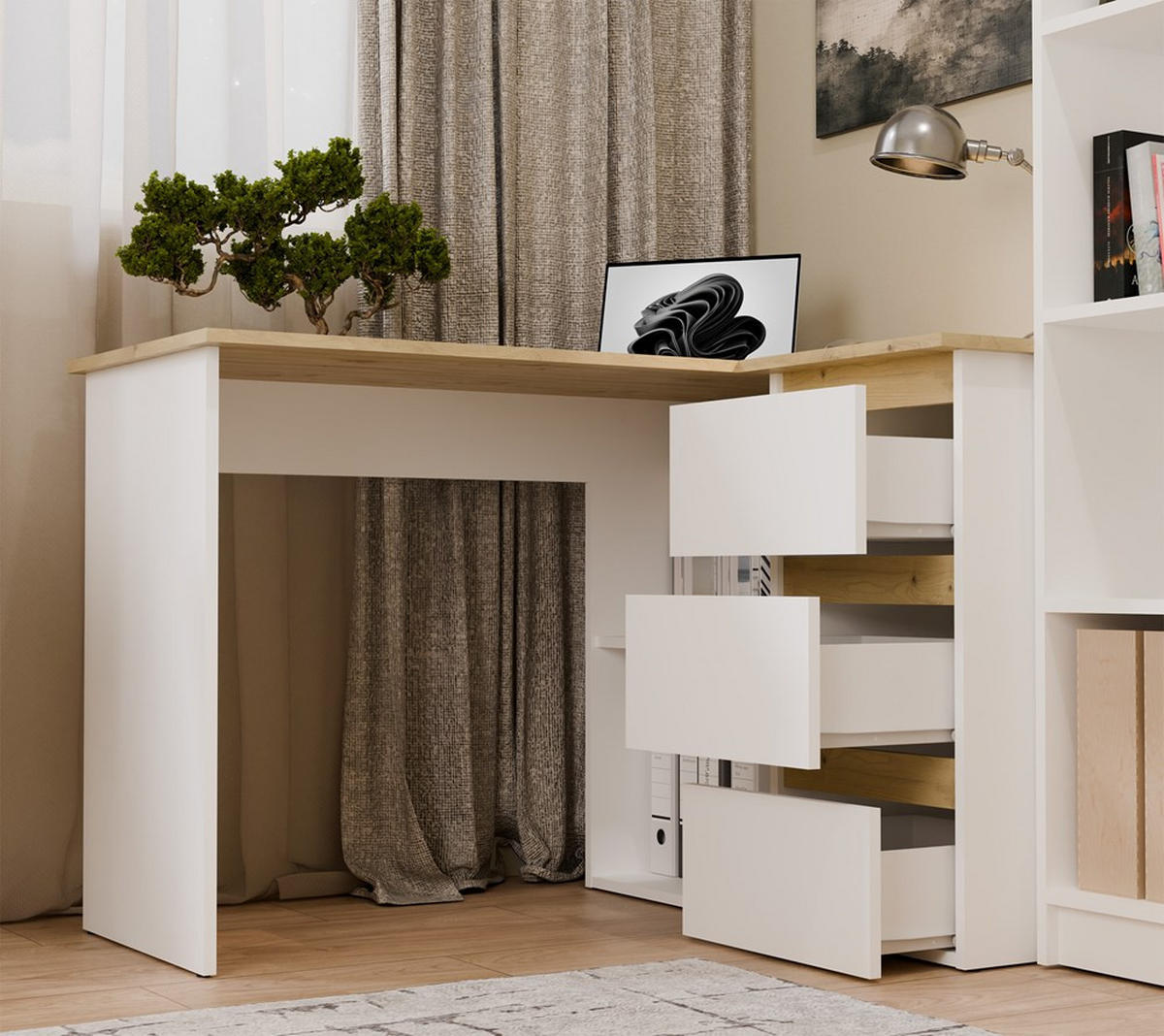 SCHREIBTISCH Weiß, Artisan Eiche 120/75/49 - Weiß/Eiche Artisan, Holzwerkstoff (49/120/75cm) - RAUMHIRSCH FURNITURE