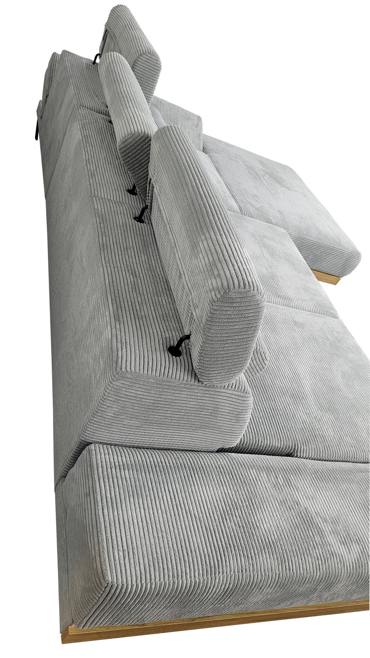 ECKSOFA MONTERO rechts, hellgrau, elektr. Sitztiefe & Kopfstützen - Hellgrau/Schwarz, Textil/Metall (316/205cm) - KS Home Concept