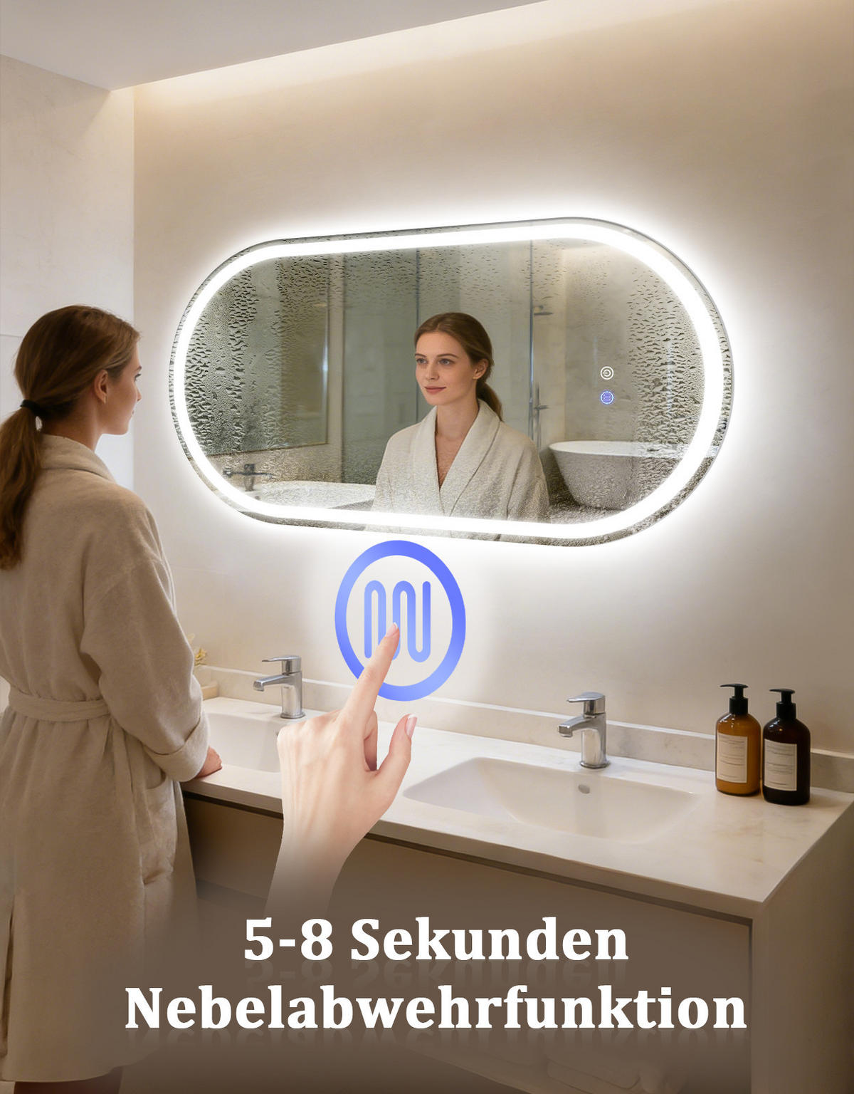 BADSPIEGEL mit Beleuchtung Lorvel 2.9/60/120 cm - Weiß, Glas (60/120/2.9cm) - ZMH
