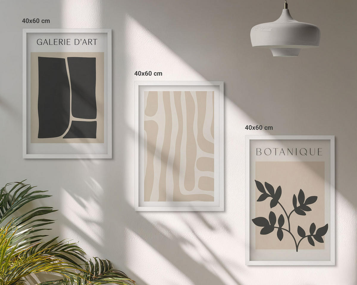 WANDBILDER 3er-Set - 40x60 cm Weißer Rahmen - Abstrakte Pflanzenformen - Weiß, Kunststoff (40/60cm) - ArtPrintCave