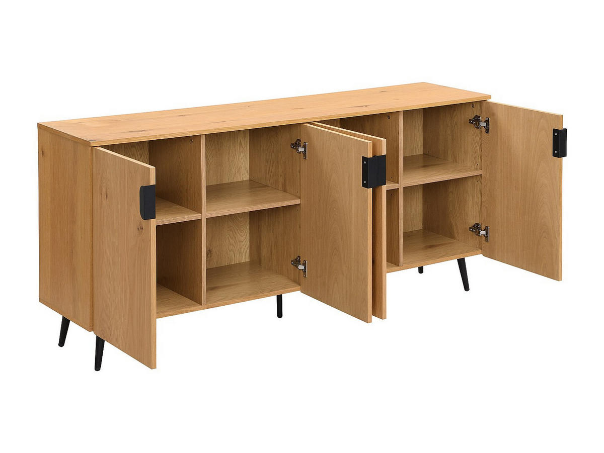 SIDEBOARD mit 4 Türen - Eichenfurnier & Stahl - Holzfarben hell & Schwarz - SINOLO - Naturfarben, Holz (160/76/40cm) - Vente-Unique