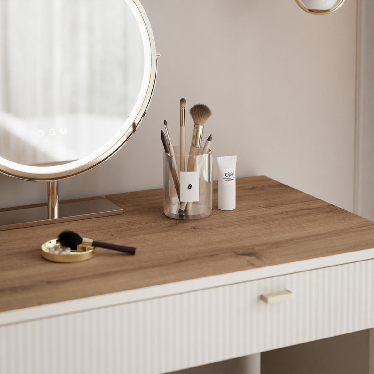 SCHMINKTISCH AVENA mit 2 Schubladen, 102 cm Kaschmir/Eiche - Kaschmir, Holzwerkstoff/Kunststoff (102/79/50cm) - Idohome