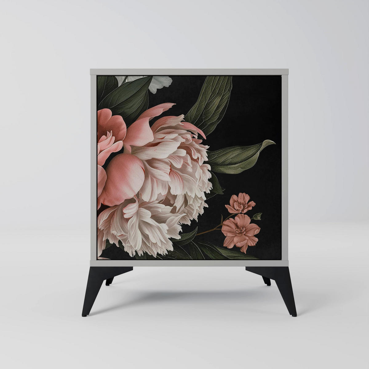 SIDEBOARD LUSH ELEGANCE, Grau, 57,5x42x70,5 cm, Schwarze Metall-Sternfüße - Multicolor/Schwarz, Holzwerkstoff/Metall (57.5/70.5/42cm) - SpaceRebels