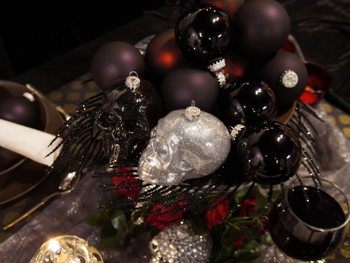 CHRISTBAUMSCHMUCK Totenkopf-Set Schwarz 9cm (Glas / 2 Stk.) - Schwarz, Glas (7/9/8cm) - Krebs Glas Lauscha