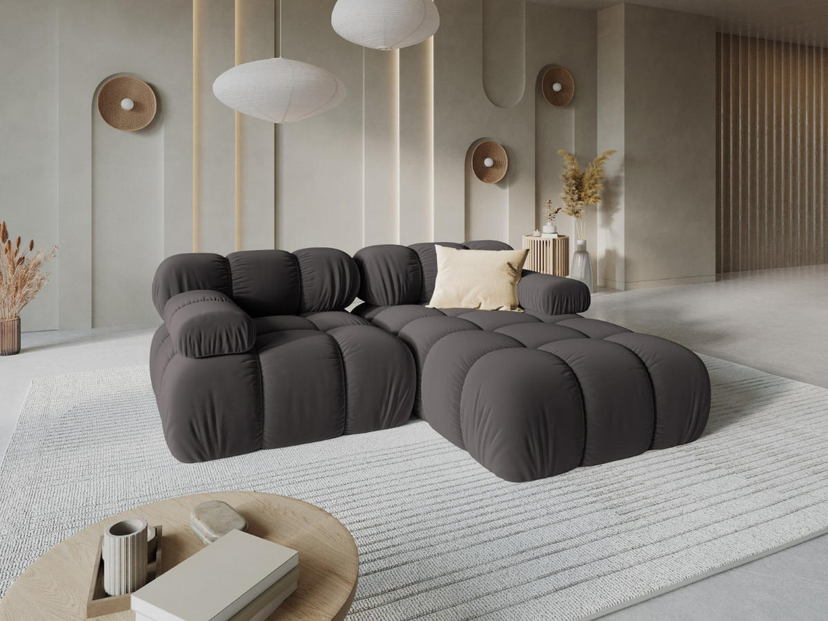 MODULARES-ECKSOFA rechts Bellis aus Samt dunkelgrau 3 Sitzplätze - Dunkelgrau, Textil (157/191cm) - Micadoni
