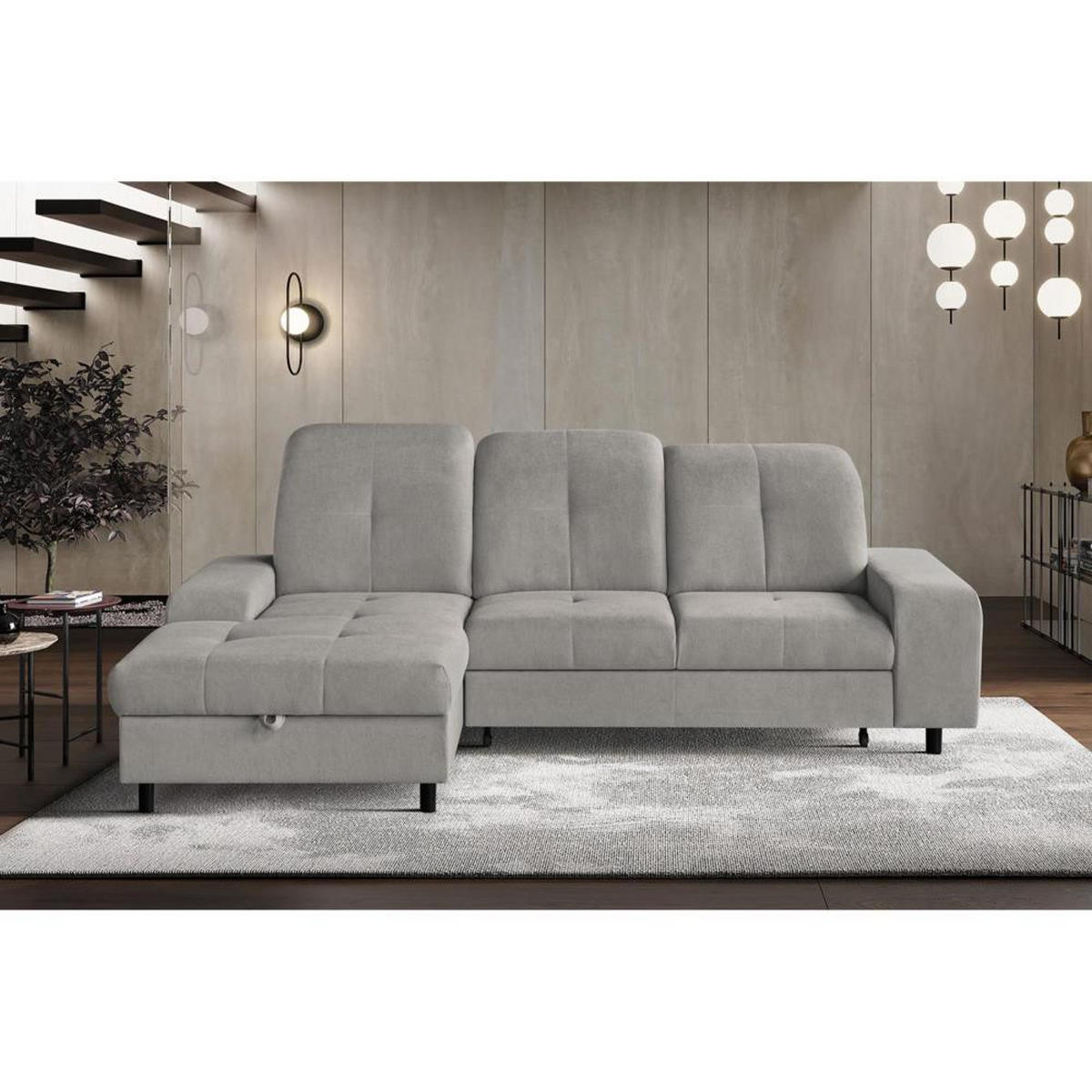 ECKSCHLAFSOFA Leon L Hellgrau - Hellgrau/Schwarz, Kunststoff/Textil (255/120cm) - Beautysofa