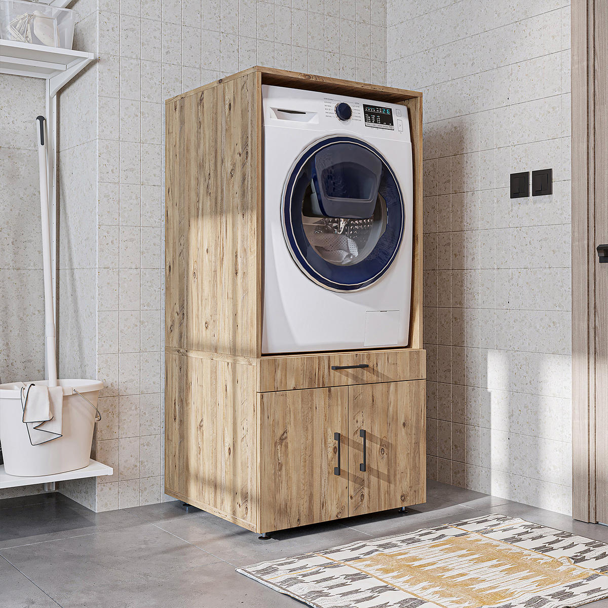 WASCHMASCHINENSCHRANK Serie 3 67cm Breit, 145cm Hoch - Eichefarben, Holzwerkstoff (67/145/67cm)