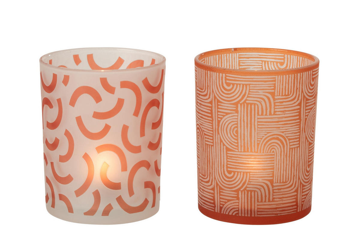 WINDLICHT MODERN (2ER SET) - Orange, Glas (10/12.5cm) - J-Line
