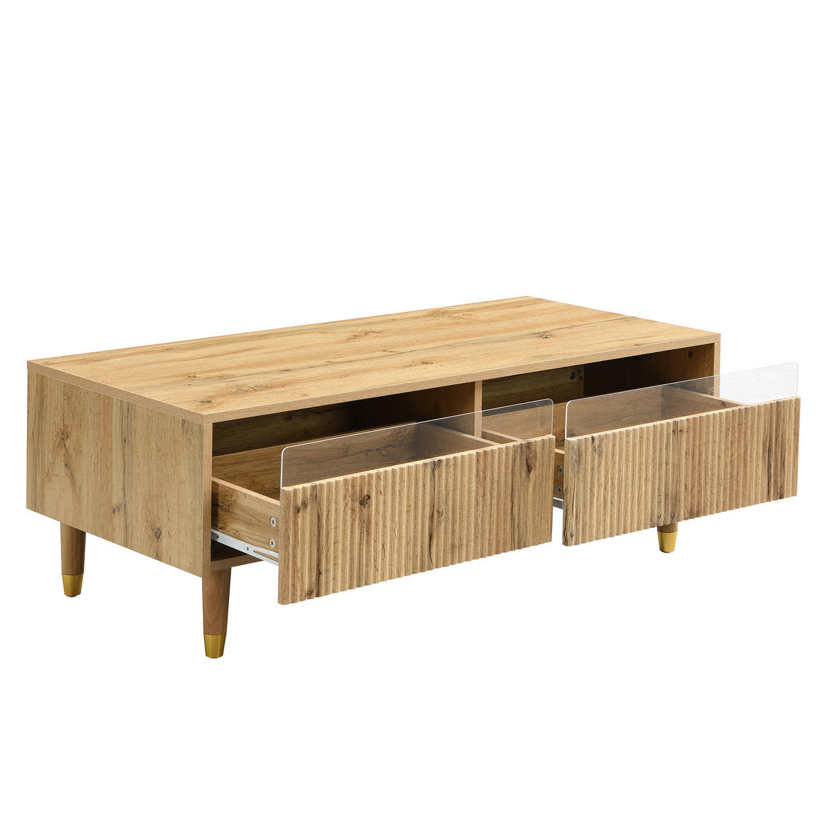 TV-ELEMENT mit Couchtisch - Kombination 2er-Set mit LED-Beleuchtung 4-türig Holzfarben-Gold - Naturfarben, Holzwerkstoff (178/45/35cm) - OKWISH