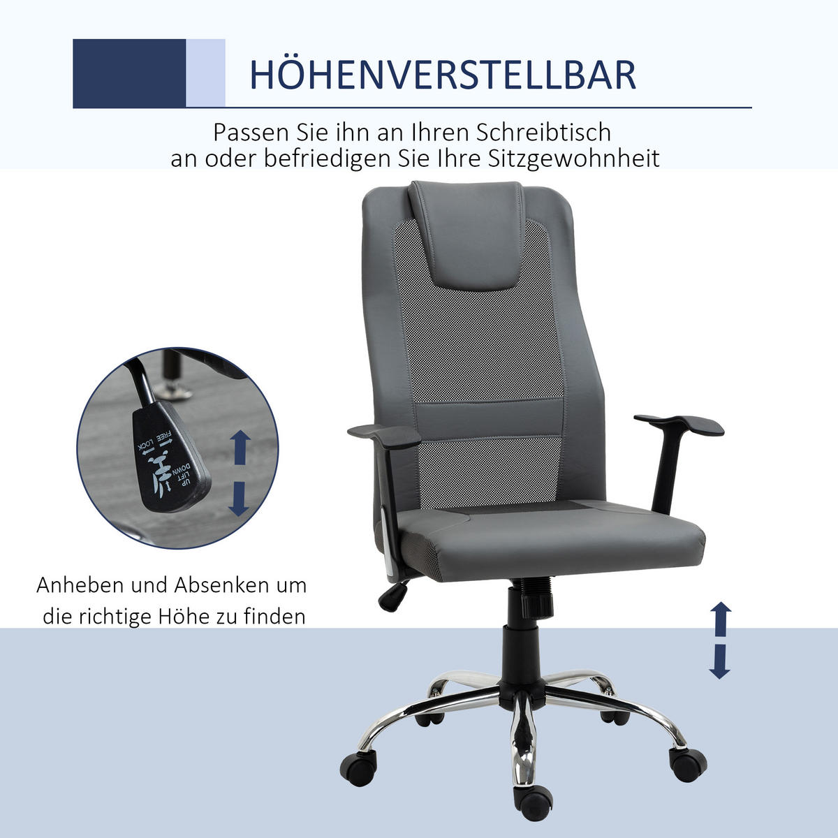 BÜROSTUHL, Drehstuhl, Grau - Grau, Textil (73/118/66cm) - Vinsetto