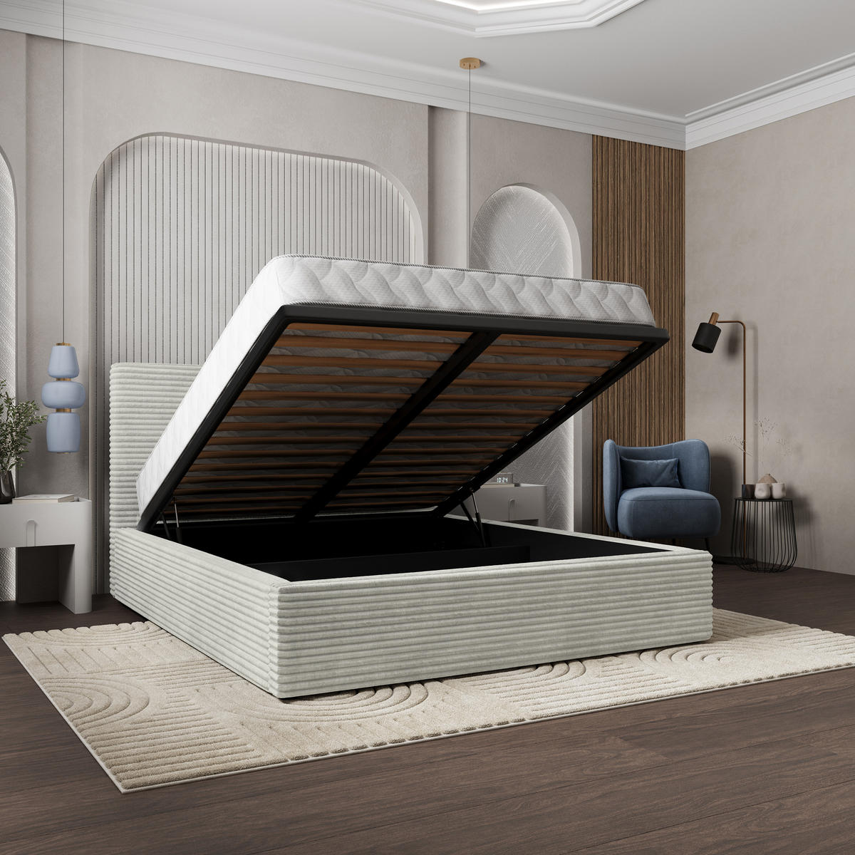 POLSTERBETT MIRETTI 160x200 cm mit Bettkästen - Hellgrau - Hellgrau, Holz (160/200cm) - MASSENO