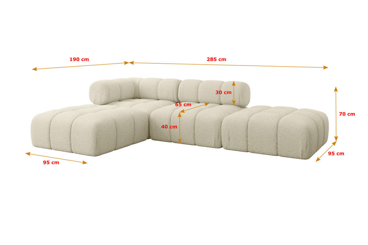 ECKSOFA modulares Sofa Kerru-L1 - 285x190x70 cm Beige Bouclé - Beige, Holzwerkstoff/Textil (285/190cm) - ALTDECOR