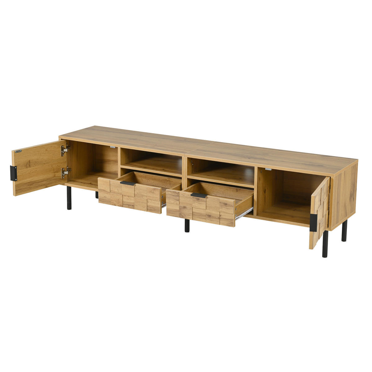 TV-LOWBOARD 160/35/42,5 cm natur schwarz aus Spanplatte mit Mosaik-Fronten - Naturfarben, Holzwerkstoff (35/42.5/160cm) - OKWISH