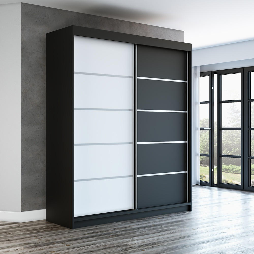 SCHWEBETÜRENSCHRANK 180 CM TREND Farbe: Schwarz , weiß , schwarz - Schwarz/Weiß, Holzwerkstoff (180/215/59.5cm) - A&J MöbelLand