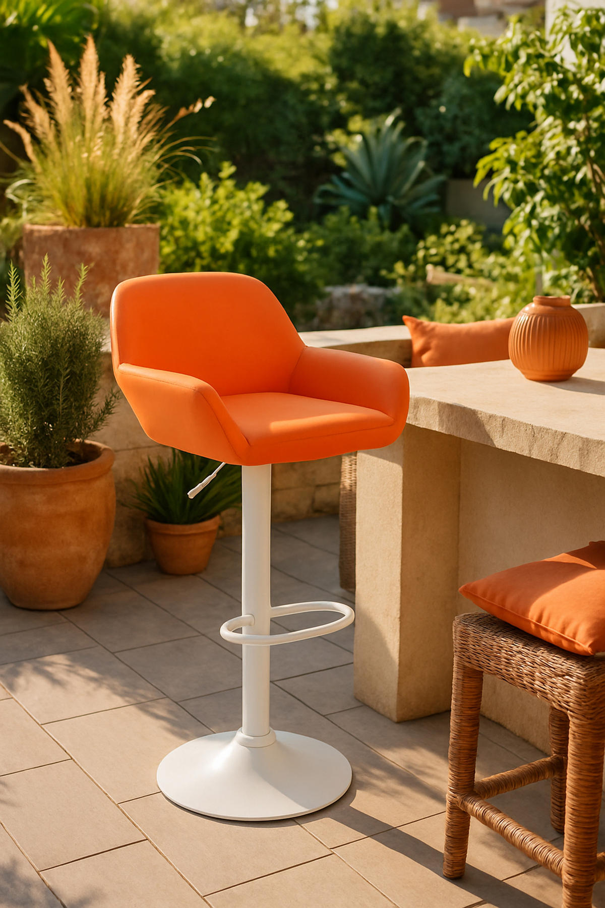 BARHOCKER 2er Set Prag Kunstleder weiß orange - Orange/Weiß, Kunststoff/Metall (51/109/52cm) - TPFLiving