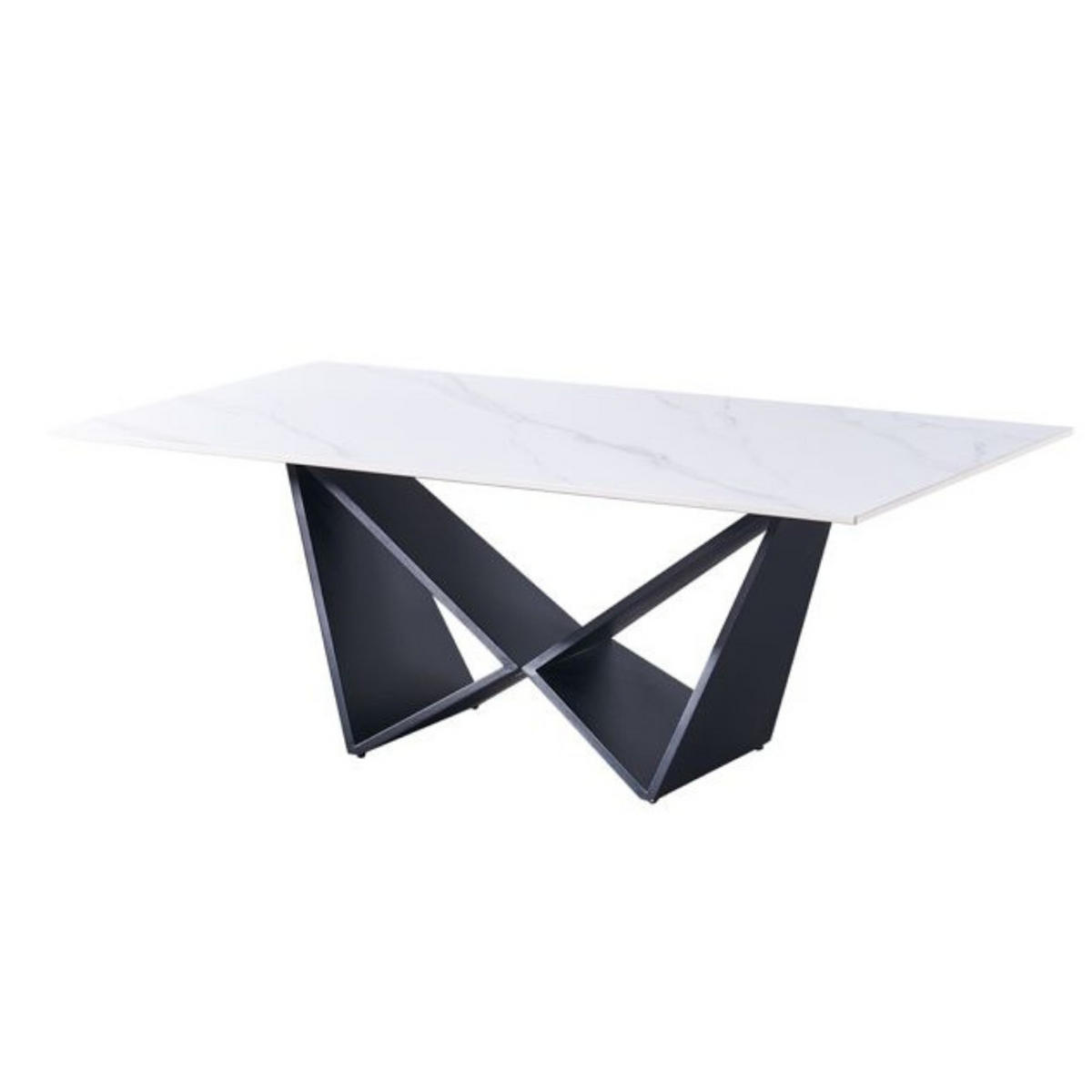 DESIGN-COUCHTISCH CENTO Rechteckiger Wohnzimmertisch in Marmor-Optik mit geometrischem Edelstahl-Gestell (130 x 70 cm) - Schwarz, Metall (70/130/42cm) - alesvelt