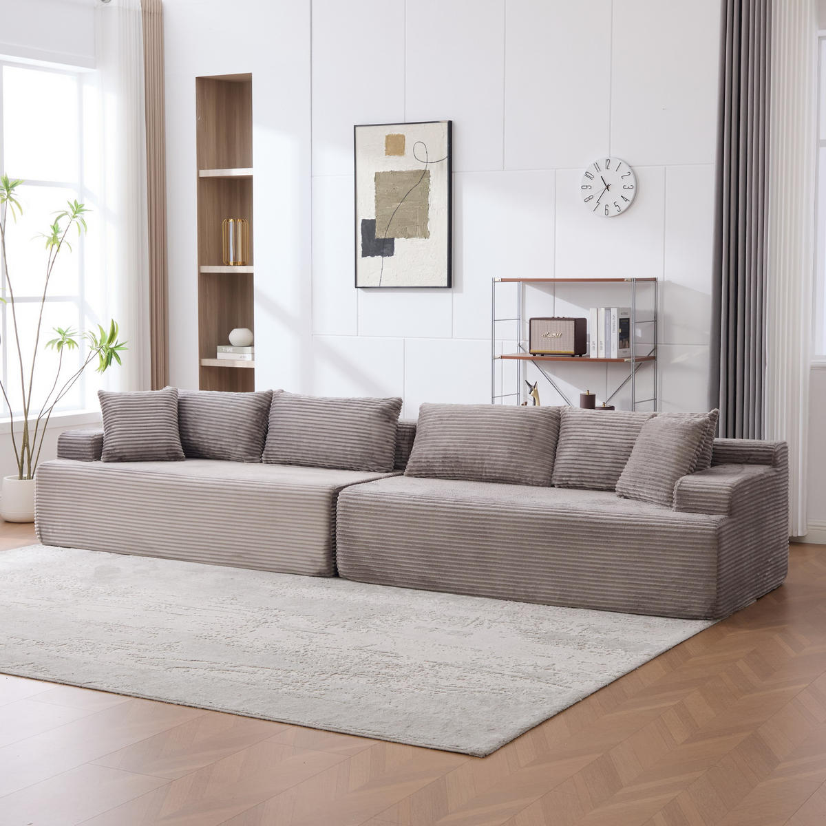 SOFAELEMENT 334/99/74.5 cm Grau Chenille mit 30D hochelastischem Schaumstoff und rutschfestem Bode - Grau, Textil (99/74.5/344cm) - Oxeza