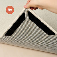 RUTSCHFESTE Teppichstopper 8er Set – selbstklebend, wiederverwendbar & unsichtbar, 180 x 30 mm - Schwarz, Kunststoff (3/18cm)