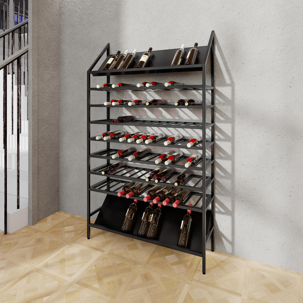 WEINREGAL Burgundy für 104 Flaschen, Metall, schwarz - Schwarz, Metall (100/170/30cm) - Metalo Pro