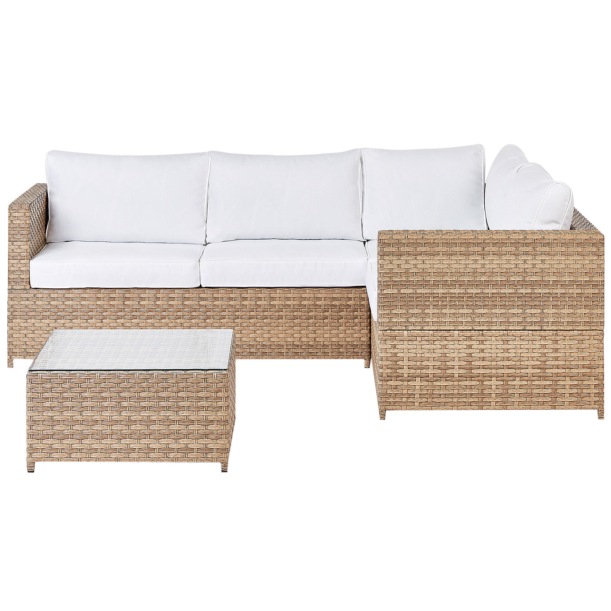 LOUNGE-SET 4-sitzer rechtsseitig PE Rattan Cremeweiß Avola - Weiß/Naturfarben, Kunststoff - Beliani