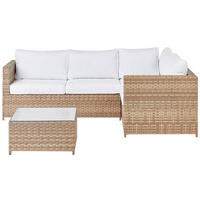 LOUNGE-SET 4-sitzer rechtsseitig PE Rattan Cremeweiß Avola - Weiß/Naturfarben, Kunststoff - Beliani