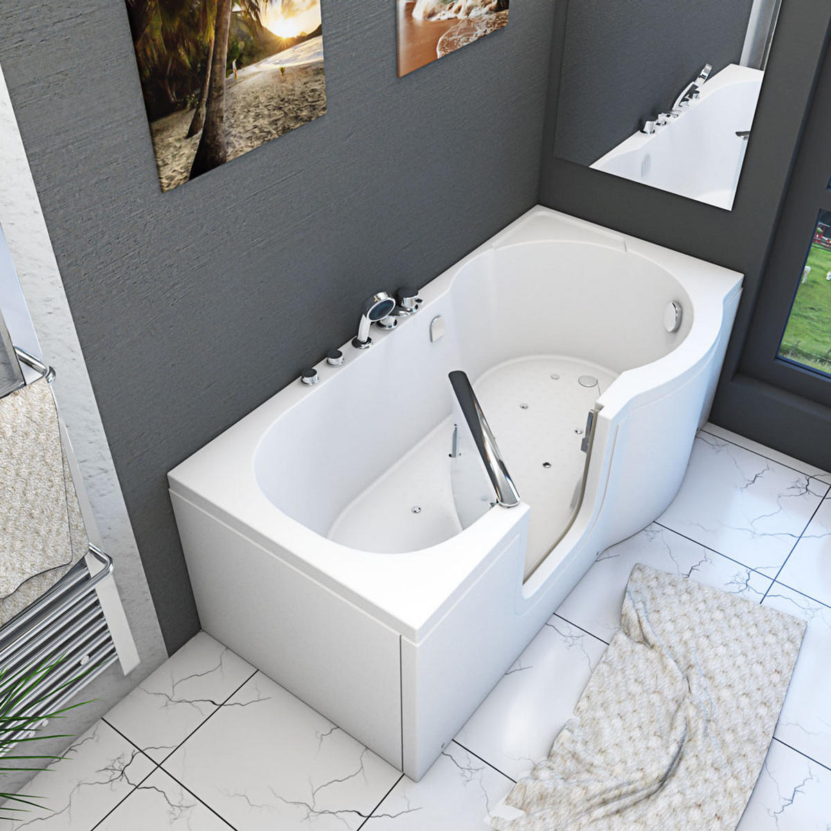 SENIORENWANNE mit Tür S12-EH-AIR-L - Weiß, Glas/Kunststoff (85/60/170cm) - AcquaVapore by Sandra Jentho