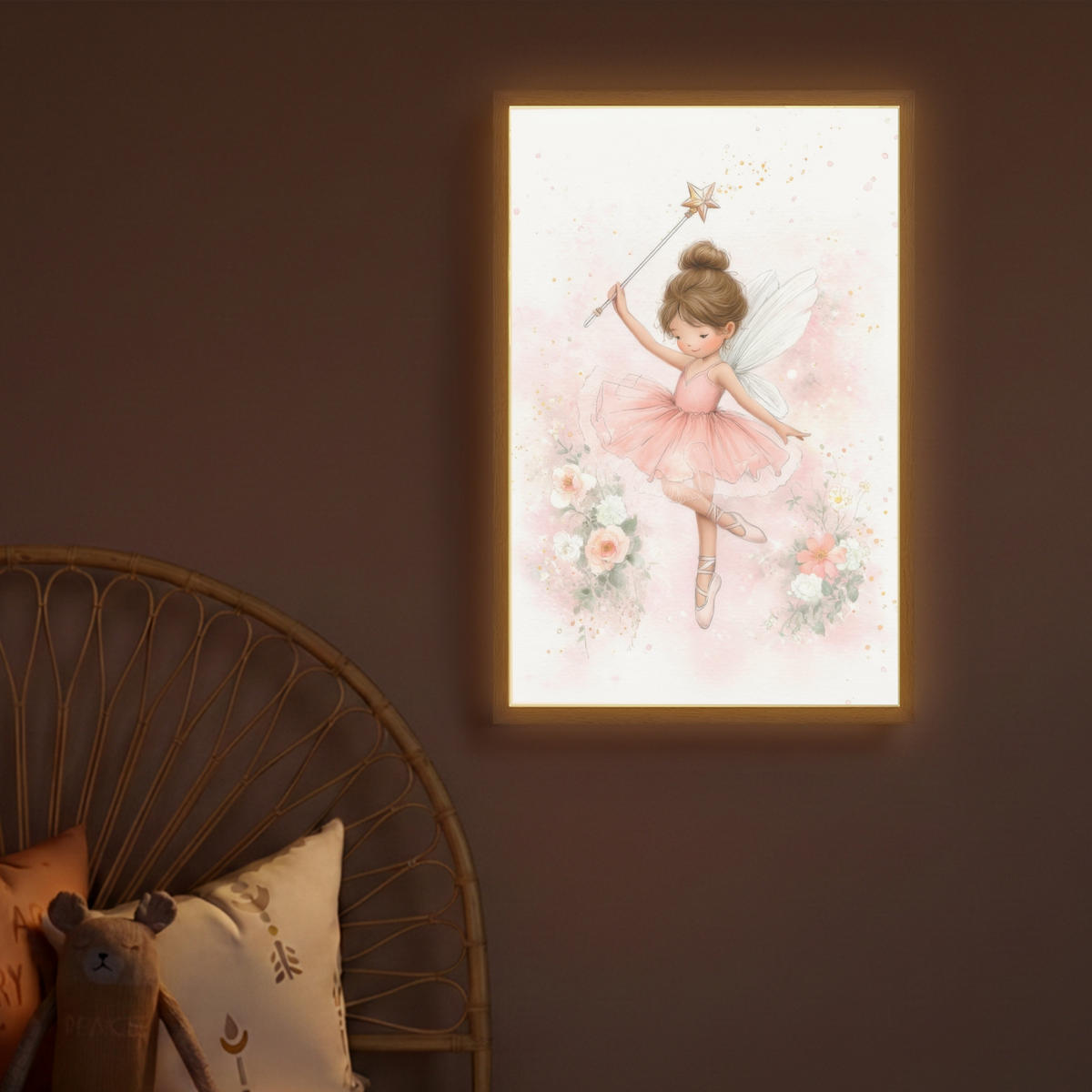DOBÍJECÍ NOČNÍ LAMPIČKA Baletka - Víla - Květiny - Růžová 40x60 cm - růžová, kompozitní dřevo (8/40/60cm) - OnlyWow