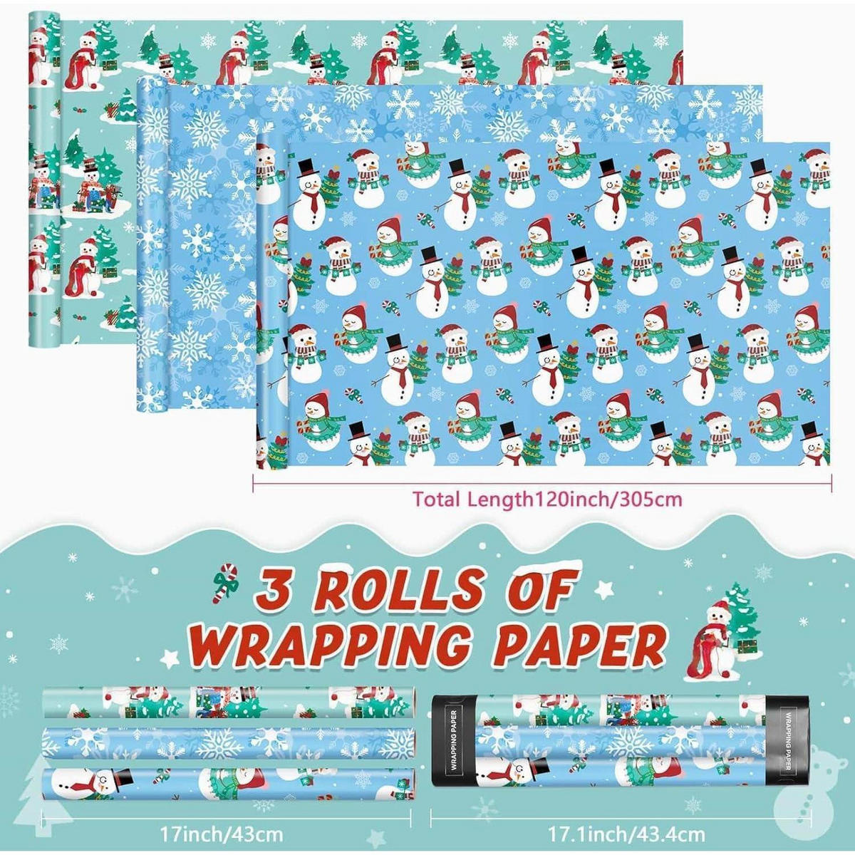 GESCHENKPAPIER 3 Rollen Set Weihnachten Kinder Blau - Multicolor, Papier (43/1/3000cm)