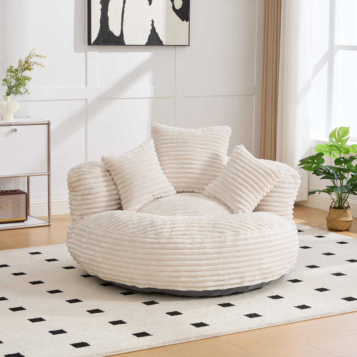 SITZSACK Cord Beige mit 3 Kissen - Beige, Textil (108/52/108cm) - WISHDOR