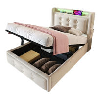 POLSTERBETT 90/200 cm Beige aus Baumwoll-Leinen mit LED und Ladefunktion - Beige, Textil (90/200cm) - OKMYHOME